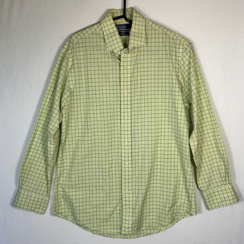 Polo Ralph Lauren Regent Custom Fit Shirt Mens 15.5 32/33 Green Windowpane Check